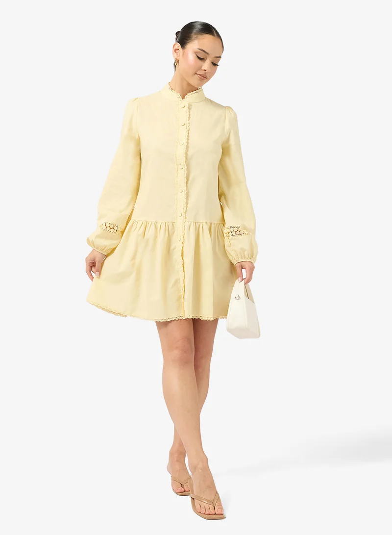 Ginger Button Up Drop Waist Dress with Openwork Detail